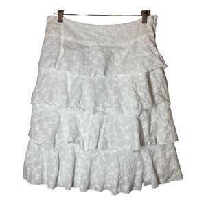 WD.NY White Tiered Floral Embroidered Skirt 8 Knee Length